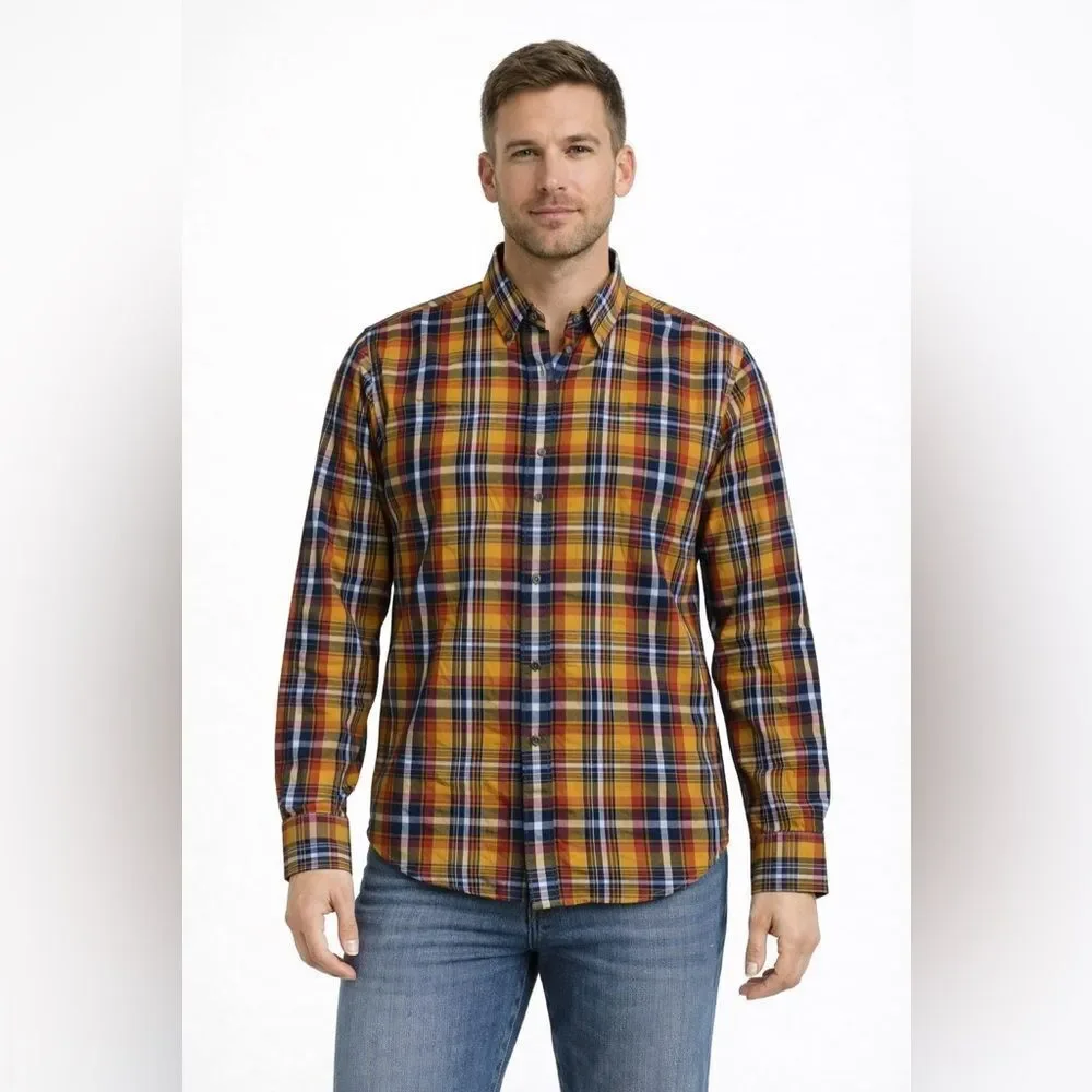 Banana Republic Men's Classic Cotton Multi Plaid Button Down Shirt Size Large